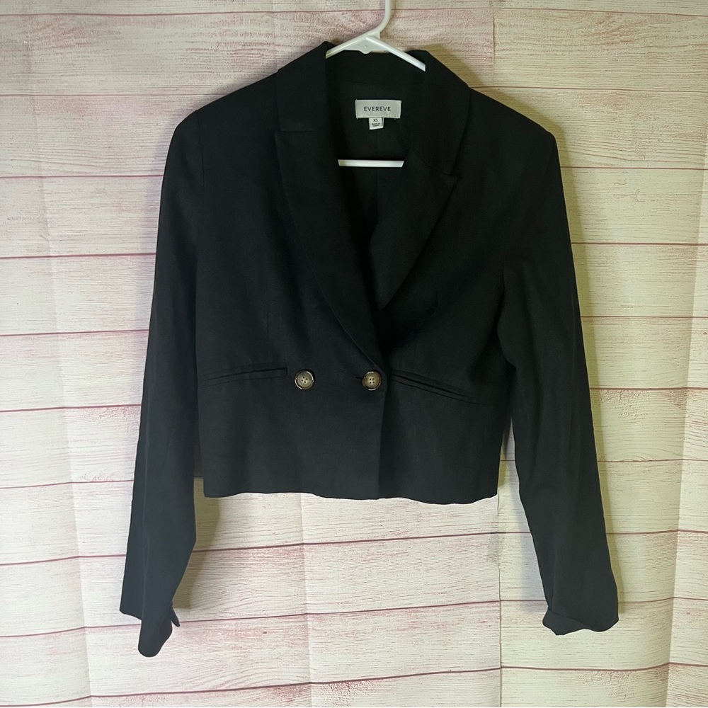Evereve Black‎ Cropped Linen Blend Blazer Jacket Size XS